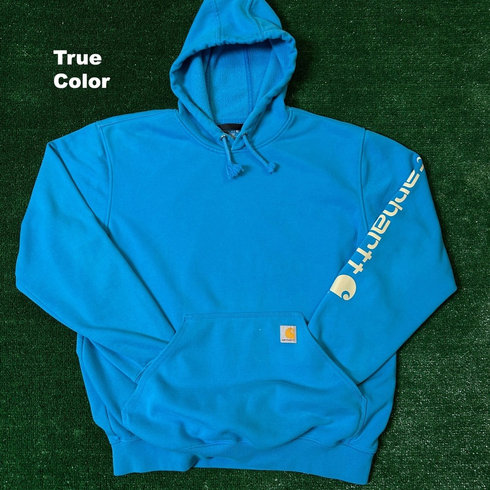 Carhartt Hoodie Mens Large Blue Loose Fit Graphic Sleeve TS0288-M Sweatshirt